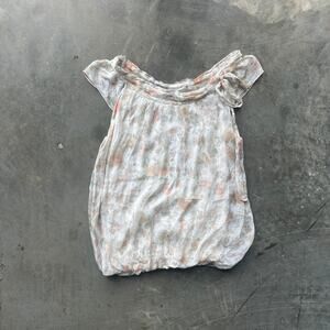 Tendenze 100% Silk Floral Blouse Sz L Beige White Pink Rose Soft Bubble Hem Top